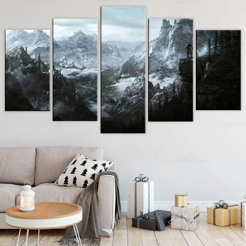 5 Panels wall art on canvas HD living room modular landscape picture mountain peak decoration painting poster print home decor