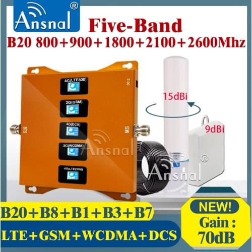 Five-Band B20 800 900 1800 2100 2600Mhz CellPhone Repeater GSM 2g 3g 4g Network Signal Booster 4G Cellular Amplifier GSM UMTSLTE