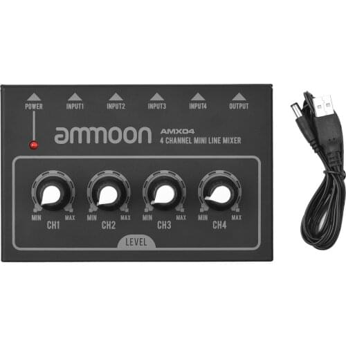 Ammoon AMX04 Ultra-compact 4 Channels Stereo Audio Sound Mixer Low Noise for Home Studio Recording Live Streaming Online Singing