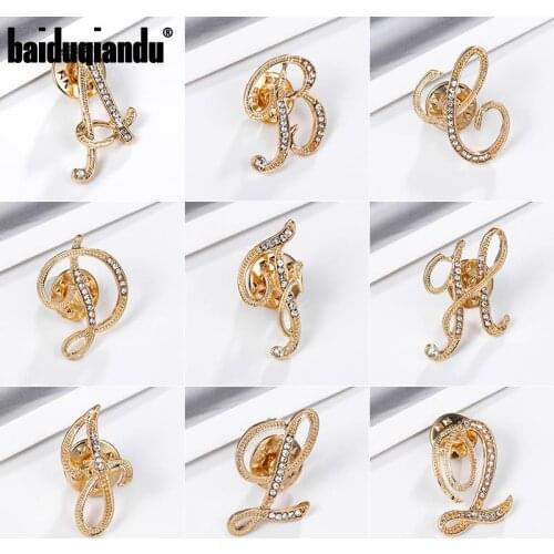 Baiduqiandu New Arrival 26 Initial Letters DIY Clear Rhinestones Pins Brooches Fashion Jewelry Accessories