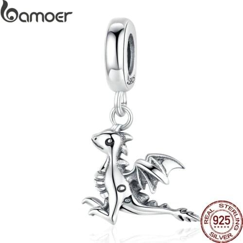 Bamoer 3D Drogon Smaug Pendant Charm Sterling Silver 925 Jewelry Original Charms fit Bracelet Necklace European Jewelry SCC1322