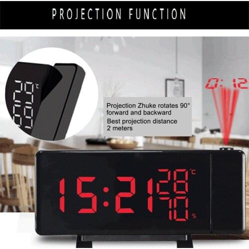 Digital Alarm Clock Electronic Projection Media Creative Radio Thermometer Three Color Adjustable Rotation LED Screen USB Output