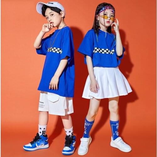 ChildrenS Day Jazz Street Dance Performance Costume Short Sleeve Blue Tops Shorts Street Dance Wear Hip Hop Clothing DQS7046