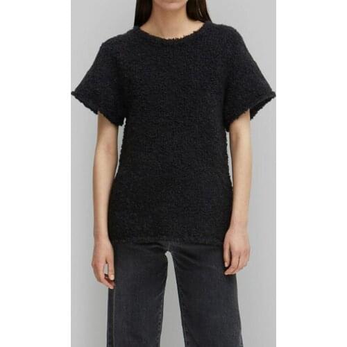 [ElfStyle] - Fashion wool mohair black Espera knit round neck short structured sleeves T-shirt Sweater Womanfw