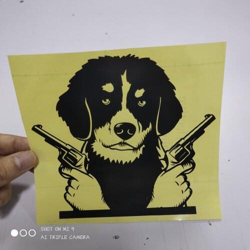 FD532 Die-Cut Vinyl Funny Bernese Mountain Dog Revolvers With Gun Car Stickers Pet Animal Dogs Art Laptop Computer Decal