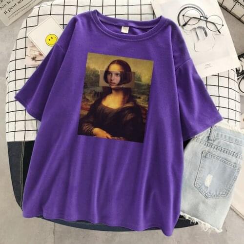 Spoof cameo Monalisa girl with short hair T Shirt Women Street Fashion T-Shirts Breathable Loose Tops Fashion Casual Female Tees