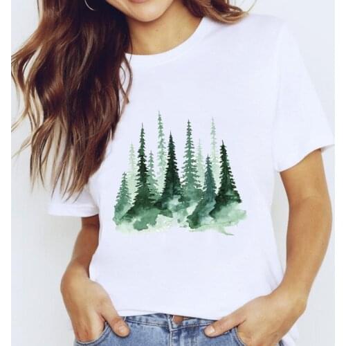 T-shirts Top for Women 90s Cute Watercolor Forest Nature 90s Clothing Print Lady Graphic T Shirt Ladies Female Tee T-Shirt