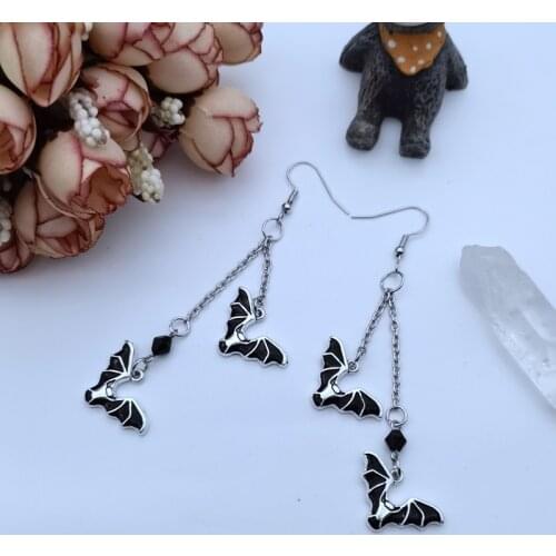 Gothic Witch Pendant Jewelry Black Fashion Gift Ladies Classic Halloween Earrings Vampire Bat Earrings
