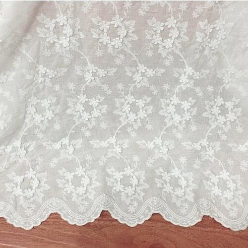 YACKALASI Cotton Lace Fabrics For Dress 100% Cotton Voile 3D Floral Rosette Embroidery Applique Allover Flower 135cm