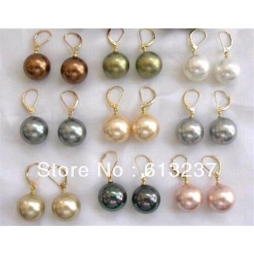 Hot new Fashion Style diy wholesale Beautiful 9 Pair 10mm Multicolor simulated-pearl Shell Earring free Shipping AAA MY5233