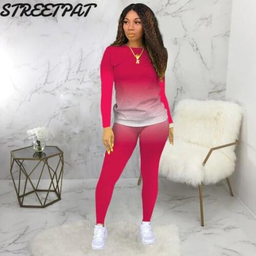 Casual Tracksuit Women 2 Piece Set Gradient Long Sleeve Sweatshirt High Waist Pants Leggings Fashion Lounge Wear Outfits
