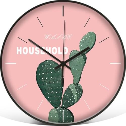 Creative pastoral style cactus home wall clock Fashion minimalist plant home clock