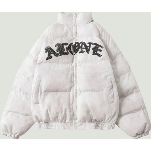 Hip Hop Winter Parkas Jacket Men Harajuku Letter Inkjet Printing Badge Coats Unisex Casual Warm Thick Zipper Jackets Streetwear