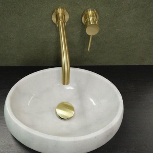 Vidric Brushed gold Dark into the wall basin faucet full copper hot and cold faucet wall mounted Siamese basin faucet
