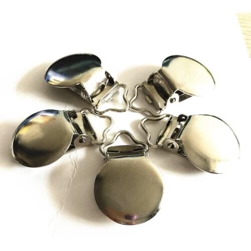 Metal Suspender Pacifier Clips Round Face Clasps Silver Baby Dummy Garment Accessories Plastic Insert Holders 20pcs/lot