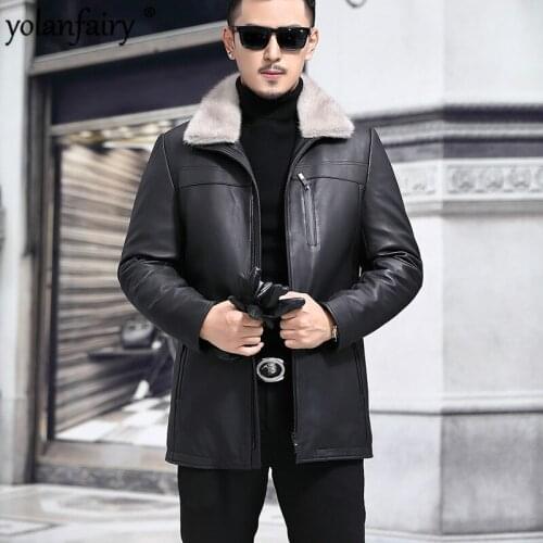 Genuine Leather Jacket Men 2020 Real Sheepskin Coat Mens Fashion Warm Duck Down Coat Plus Size chaqueta cuero hombre 872 YY445