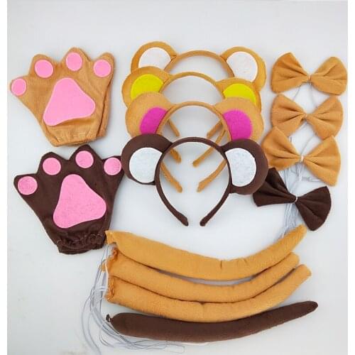 Party Animal Monkey Ears Headband Headwear Bow Tie Tail Paws Gloves Cosplay Halloween Costume for Kids Christmas New Year