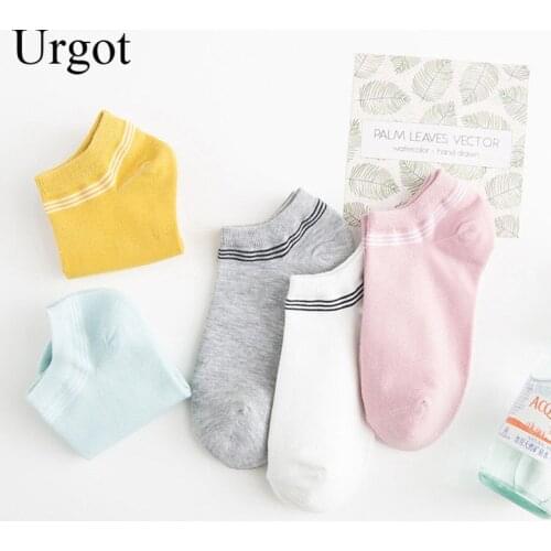 Urgot 5 Pairs Women Ankle Socks Simple Style Striped Candy Color Casual Short Tube Sock Women Female Cotton Socks Summer Meias