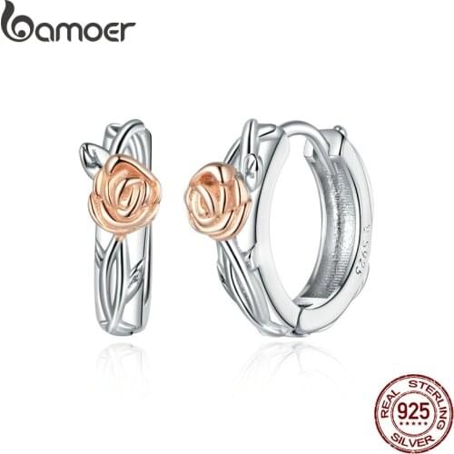 Bamoer Authentic 925 Sterling Silver Rose Vine Stud Earrings for Women and Men Silver 925 Fashion silver Jewelry SCE971