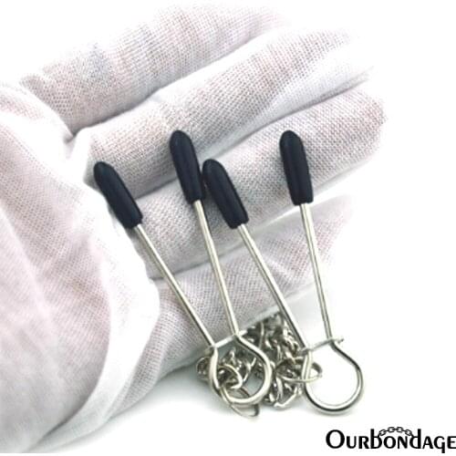 Ourbondage Stainless Steel Four Head Nipple Clamps Clips and Labia Clips With Chains Adult Sex Toys For Women Lesbian Couples