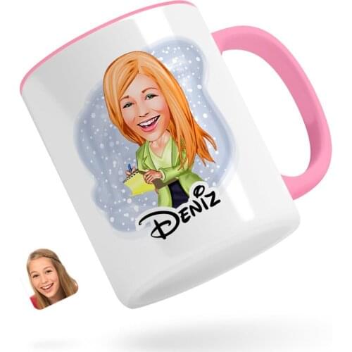 Personalized Women 'S Assistant Caricature Of Pink Mug Bardak-2