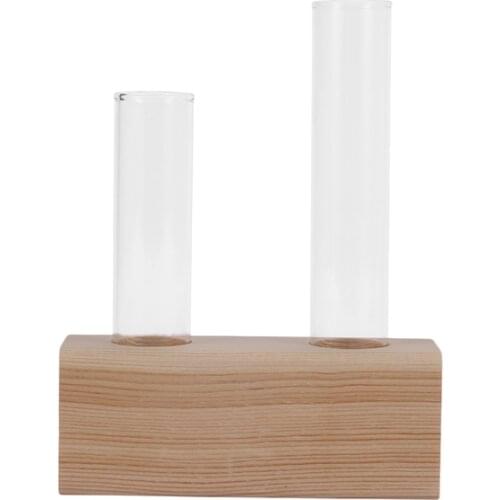 Crystal Glass Test Tube Vase Flowers Plants Hydroponic Planter+ Wooden Stand Decorated With A Flower Home Decor