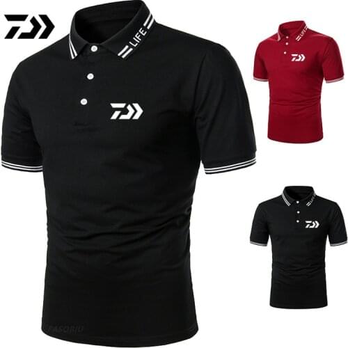 Daiwa Mens Outdoor Fishing Short Sleeve Top Fashion Casual Solid Color Summer Mens Fishing Short Sleeve Polo Shirt