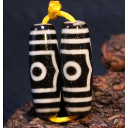 Treasure Talismanpair of Magic Energy Tibetan old Agate 3 eye wealth totem dZi Bead 38*13mm FR ZZY timestown