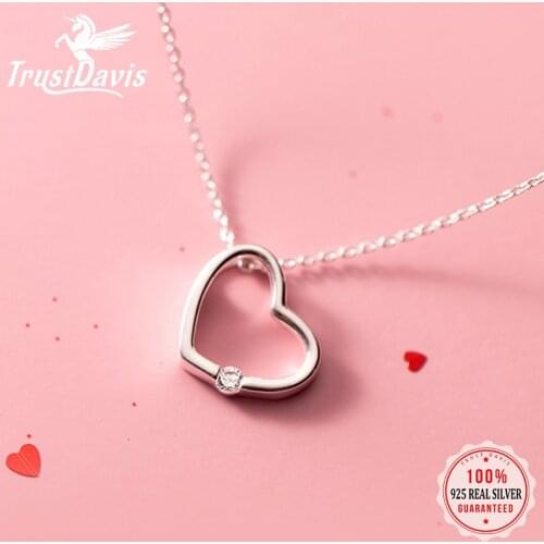 Trustdavis Real 925 Sterling Silver Romantic Heart White Pink CZ Clavicle Necklace For Women Wedding Party Fine Jewelry DS1092
