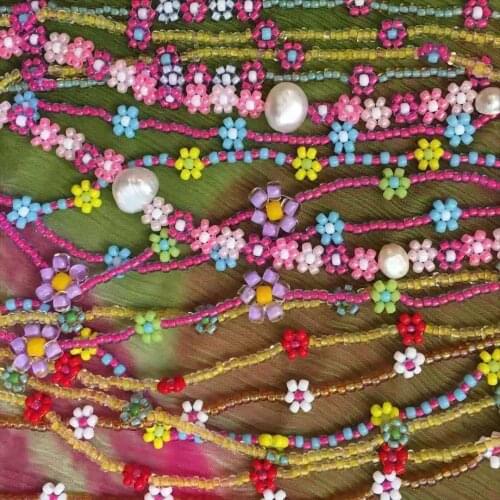 Vedawas Korean Sweet Colorful Little Daisy Acrylic Flowers Boho Beaded Clavicle Necklaces for Women Girls Gift Jewelry Wholesale