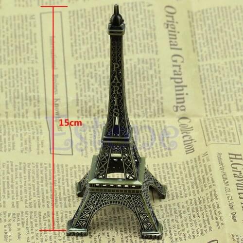 Vintage Bronze Tone Paris Eiffel Tower Figurine Statue Alloy Model Decor 15cm