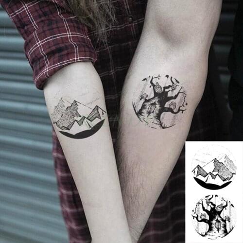 Waterproof Temporary Tattoo Sticker Mountain Big Tree Owls Flash Tatoo Fake Tatto Hand Arm Neck Body Art for Woman Men