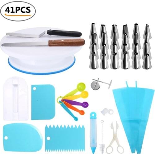 41PCS Pastry Turntable Kit Cake Decorating Supplies Baking Tools Accessories Rotating Stand Cream Nozzles for Cake