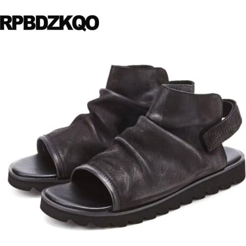Japanese Casual Luxury Black Genuine Leather Sandals Soft Designer Shoes Men High Quality Flat Outdoor 2018 Breathable Summer