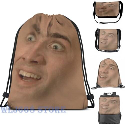 Funny graphic print shoulder Bags women Nicholas Cage Face Pattern Single shoulder backpack travel for men Gym Bag