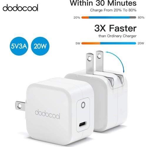 Dodocool PD20W 5V 3A Smartphone Charger Mini Type-C Quick Charger 3X USB-C Fast Charging For iPhone 12 11 Pro Max Samsung Galaxy