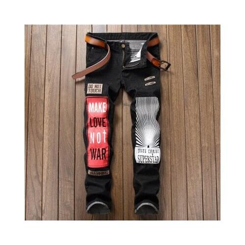 Slim Homme Jean Mens Printed Patchwork Rivet Slim Jeans Light Blue Holes Ripped Skinny Stretch Denim Pants Trousers Jeans Hombre