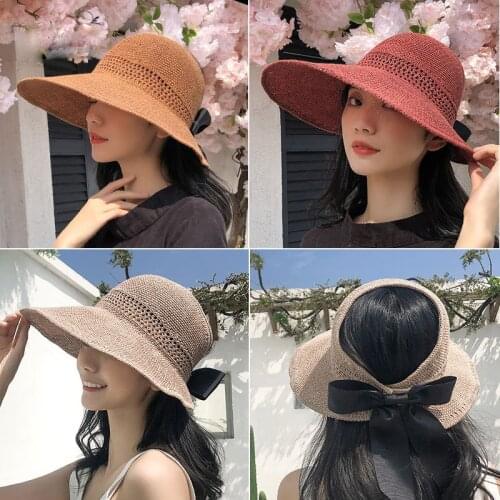 K115 New 2021 Panama For Women Summer Hat Sunscreen Big Brim Hat Sunscreen Straw Hat Outdoor Sun Hat Fashion Beach Ponytail Cap