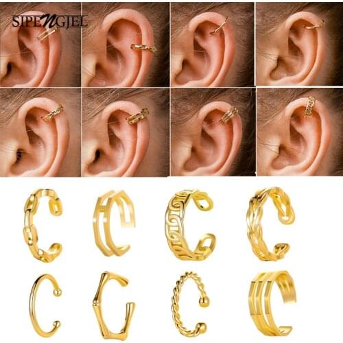 SIPENGJEL Fashion Simple Metal Ear Cuff Earrings Geometric Punk Clip Earrings For Women earcuff Jewelry 2021 серьги клипсы