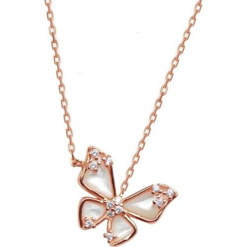 925 Sterling Silver Crystal Shell Butterfly Necklaces & Pendants Choker Statement For Women Party Jewelry dz592