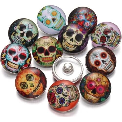 10pcs/lot New Glass Snap Jewelry Mixed Beautiful Gorgeous skull 18mm Glass Snap Buttons For DIY Snap Bracelet C167