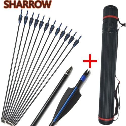 12pcs Archery Fiberglass Arrows 30" SP 500 Glassfiber Arrow with Telescopic Arrow Quiver For Bow Shooting Training Accessories