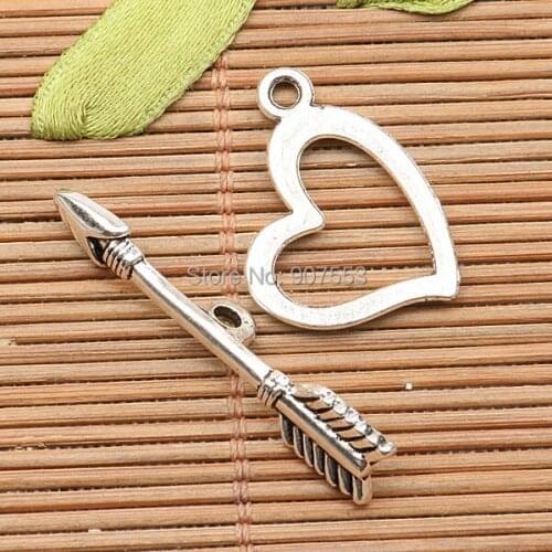20sets tibetan silver tone heart arrow toggle clasp for bracelet making h1205