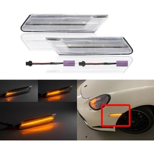 2x Canbus Dynamic Amber Front Led Side Marker Lights Turn Signal For Porsche Cayman 06-12 Boxster 987 911/997 4 4S GT Turbo