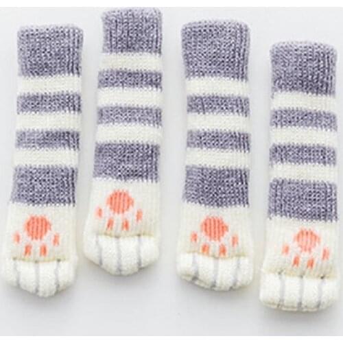 4pcs/set Cat Paw Table Foot socks Chair Leg Covers Floor Protectors Non-slip Knitting Socks For Furniture Cartoon Home Decor