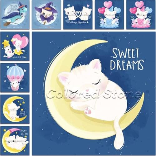 New Diamond painting Cartoon Animals Moonlight cat kitten 5D DIY Full Square Drill embroidery Cross stitch 3D Round mosaic 1232