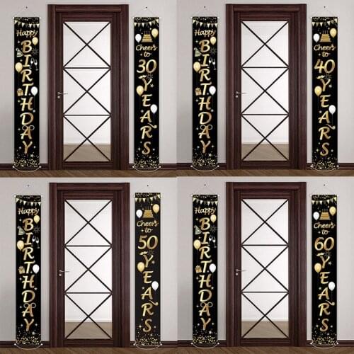 Cheers to 30/40/50/60 Years Birthday Banner Happy Birthday Decorations Black and Gold Yard Sign Door Banner Birthday Supplies