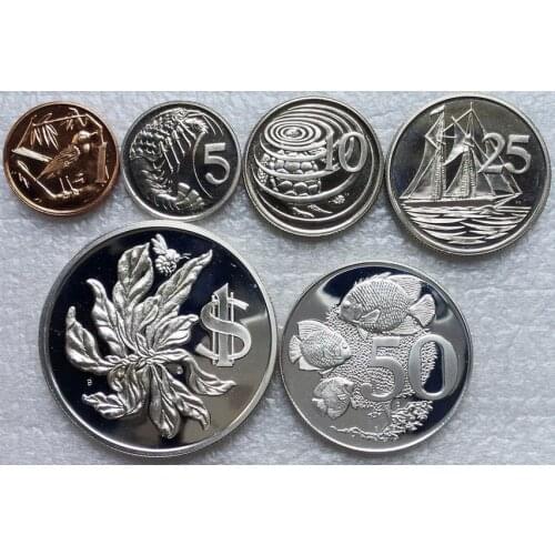 British Cayman Islands 1972 1.5.10.25.50 Cents 1 Yuan with 2 Silver Coins Full Set 6 Pieces Unc Real Original Coins Collection