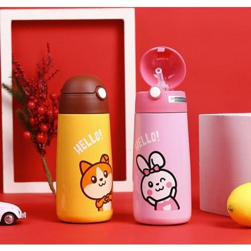 Baby Childrens Thermos Water Cup 316 Stainless Steel Bounce Student Portable Water Cup With Straw Thermoses Kid Drinkware