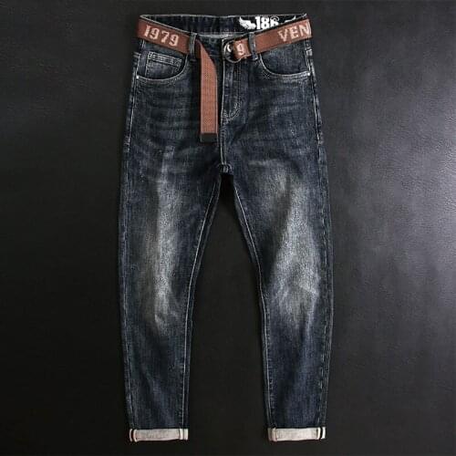 European American Fashion Men Jeans High Quality Retro Black Blue Elastic Slim Jeans Men Vintage Designer Casual Denim Pants